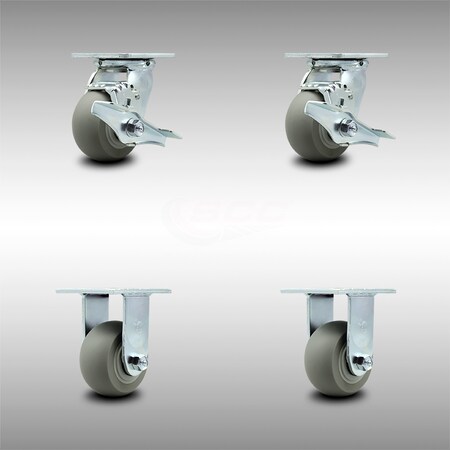 Service Caster 4 Inch SS Thermoplastic Rubber Caster Set with Ball Bearings 2 Brake 2 Rigid SCC SCC-SS30S420-TPRBD-TLB-2-R-2